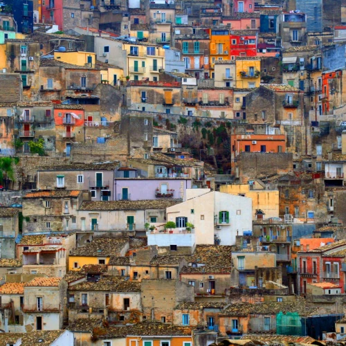 Colorful houses on a hillside.